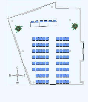 Skizze der Raumaufteilung CARTEC 2/3 mit Theaterbestuhlung