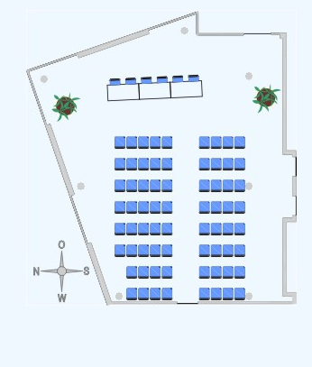 Skizze der Raumaufteilung CARTEC 2/3 mit Theaterbestuhlung