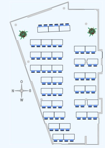 Skizze der Raumaufteilung CARTEC Konferenzraum mit Parlamentbestuhlung
