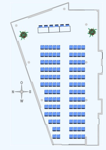 Skizze der Raumaufteilung CARTEC Konferenzraum mit Theaterbestuhlung