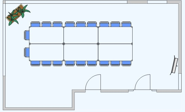 Skizze der Raumaufteilung CARTEC Besprechungsraum bis zu 20 Personen